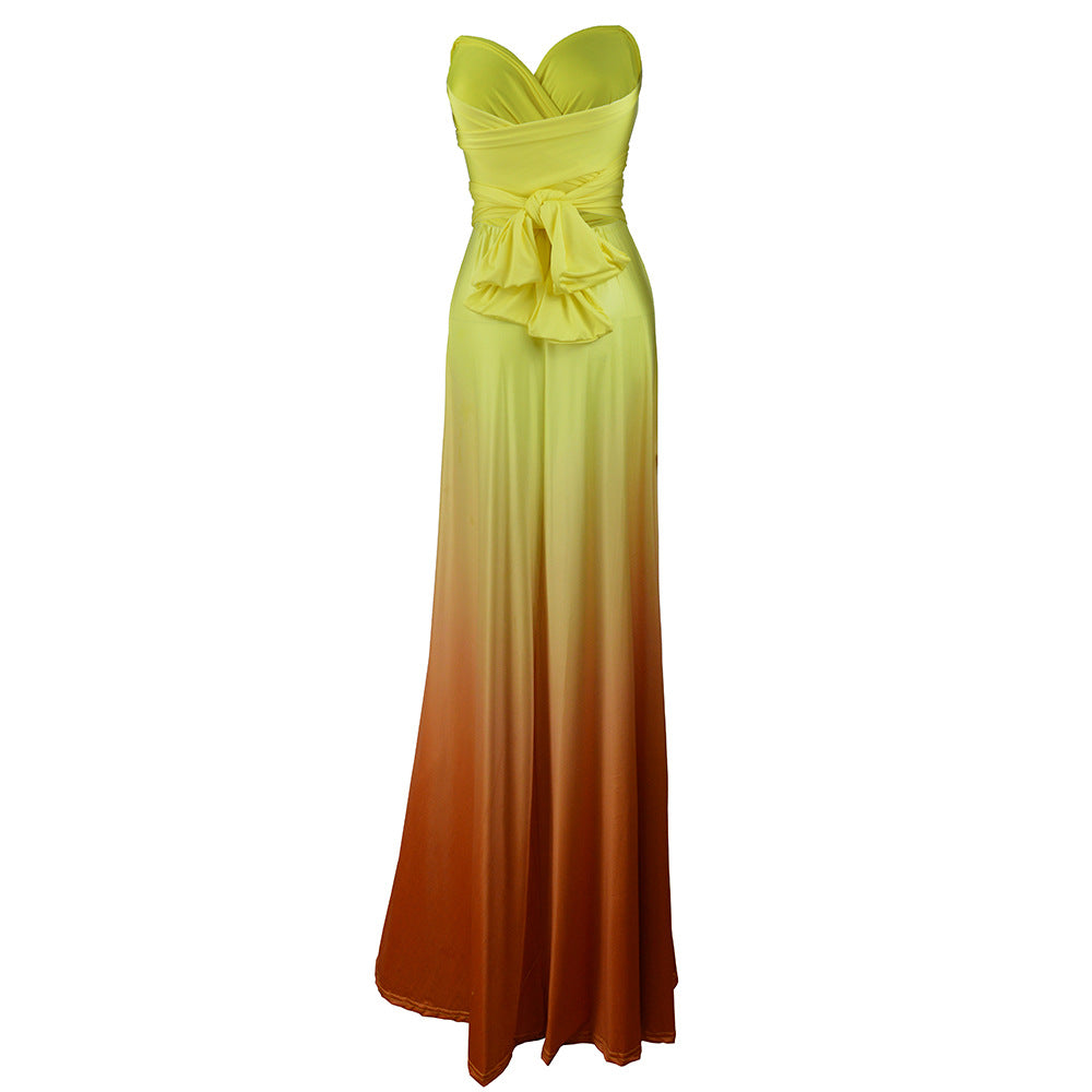 Amazon Ebay Cross-border Explosions Multi-wear Cross Backless Sexy Strap Gradient Dress Dress
