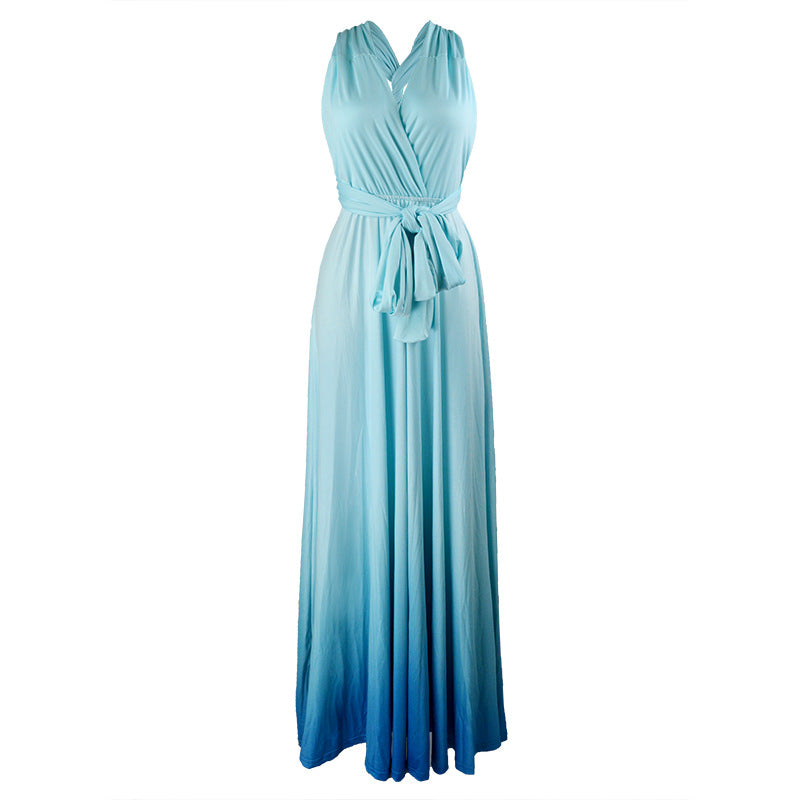 Amazon Ebay Cross-border Explosions Multi-wear Cross Backless Sexy Strap Gradient Dress Dress
