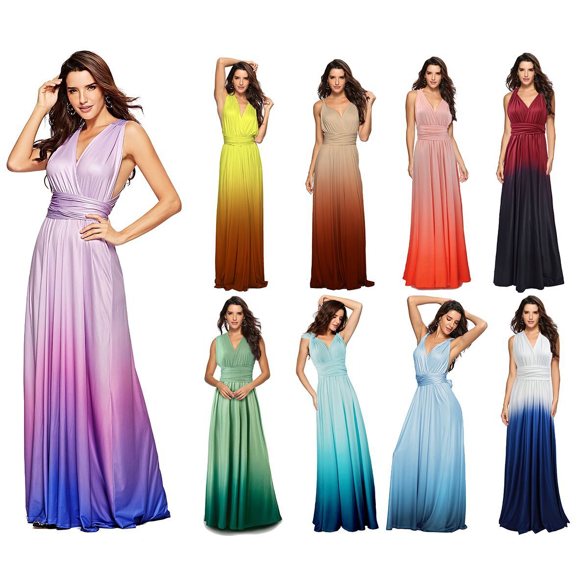 Amazon Ebay Cross-border Explosions Multi-wear Cross Backless Sexy Strap Gradient Dress Dress