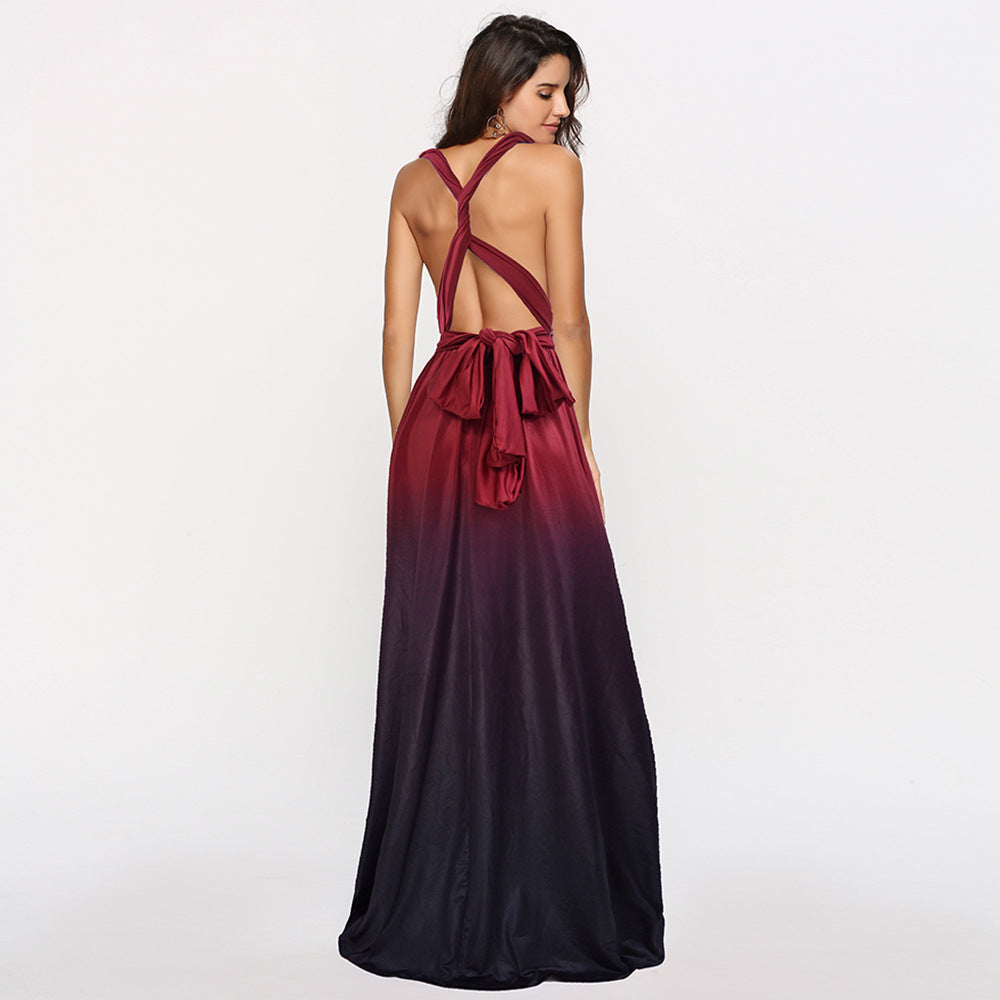 Amazon Ebay Cross-border Explosions Multi-wear Cross Backless Sexy Strap Gradient Dress Dress