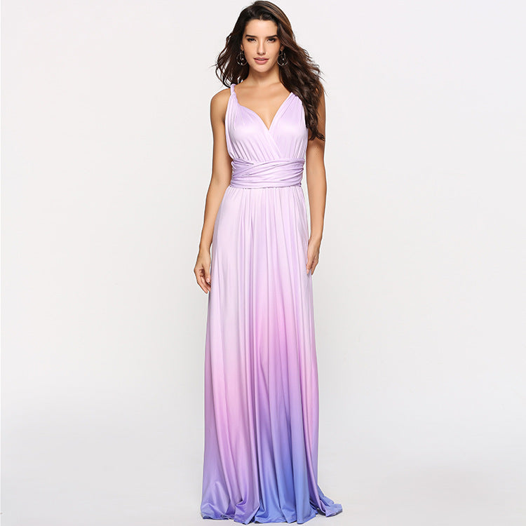 Amazon Ebay Cross-border Explosions Multi-wear Cross Backless Sexy Strap Gradient Dress Dress