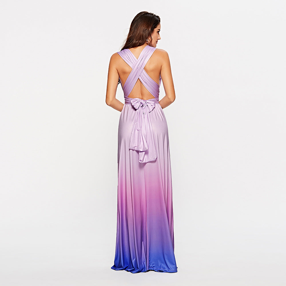 Amazon Ebay Cross-border Explosions Multi-wear Cross Backless Sexy Strap Gradient Dress Dress