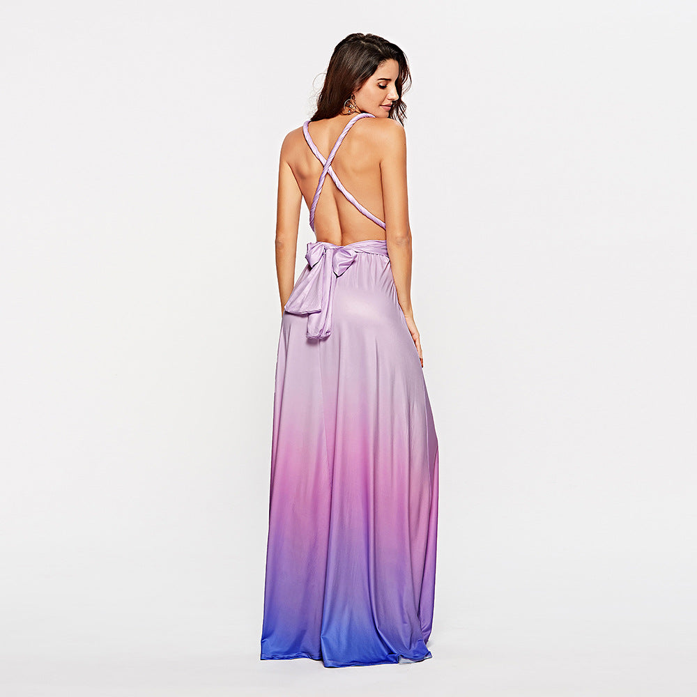 Amazon Ebay Cross-border Explosions Multi-wear Cross Backless Sexy Strap Gradient Dress Dress