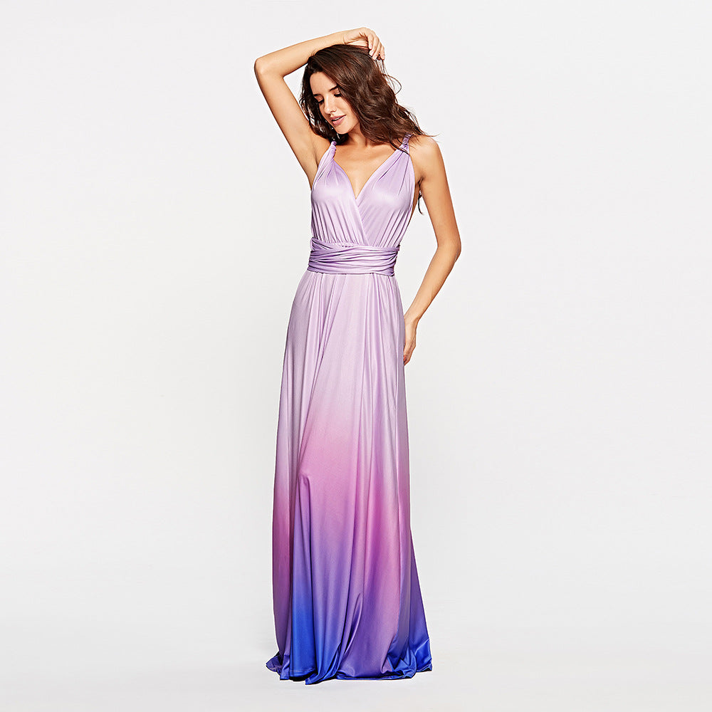 Amazon Ebay Cross-border Explosions Multi-wear Cross Backless Sexy Strap Gradient Dress Dress