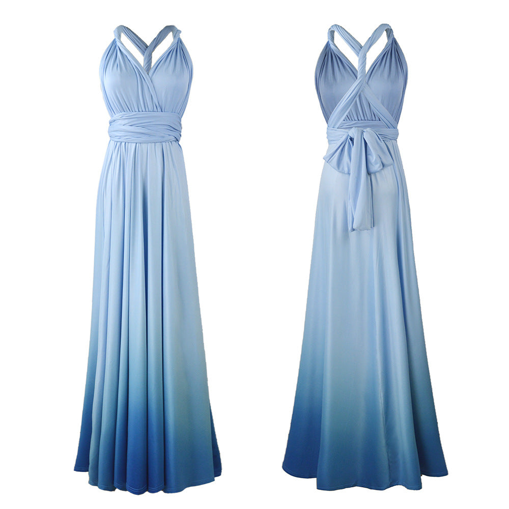 Amazon Ebay Cross-border Explosions Multi-wear Cross Backless Sexy Strap Gradient Dress Dress
