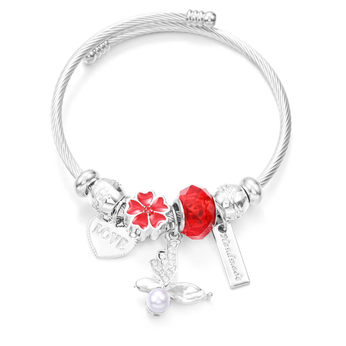 New Butterfly Crystal Tree of Life Beaded Pendant Bracelet Stainless Steel 4 Colors Closure Bangles Women Bracelet Accessories