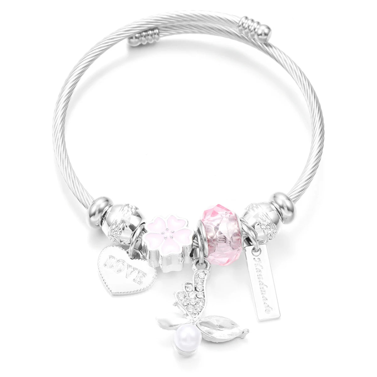 New Butterfly Crystal Tree of Life Beaded Pendant Bracelet Stainless Steel 4 Colors Closure Bangles Women Bracelet Accessories
