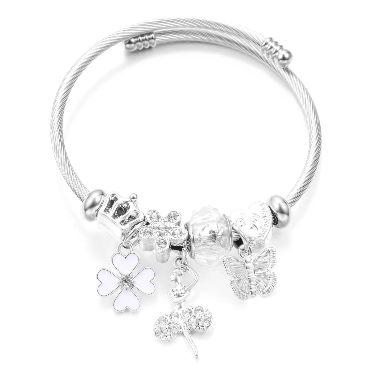 New Butterfly Crystal Tree of Life Beaded Pendant Bracelet Stainless Steel 4 Colors Closure Bangles Women Bracelet Accessories