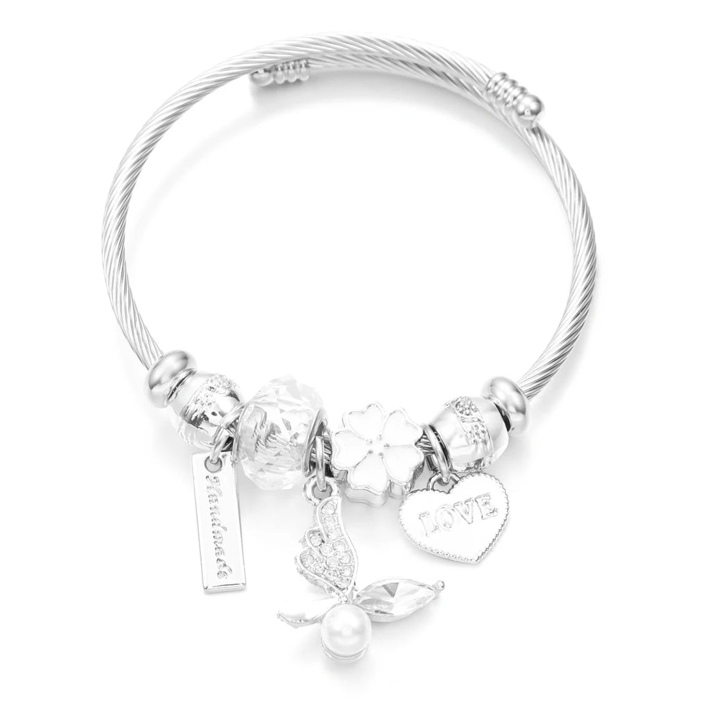 New Butterfly Crystal Tree of Life Beaded Pendant Bracelet Stainless Steel 4 Colors Closure Bangles Women Bracelet Accessories