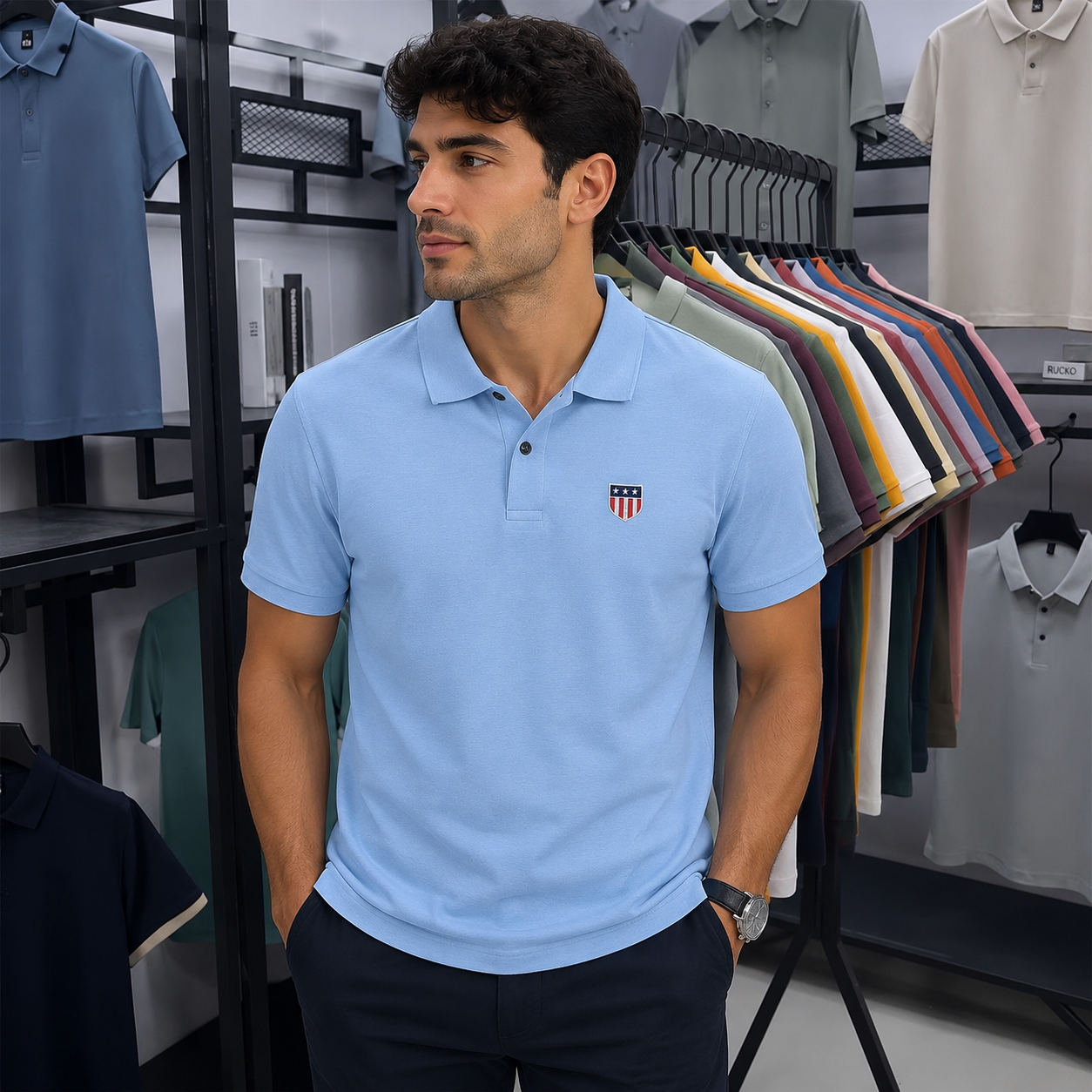 Men's Summer Luxury 100% Cotton Polo Shirt, Lapel Print Short Sleeve T-shirt, Breathable Business Casual Menswear