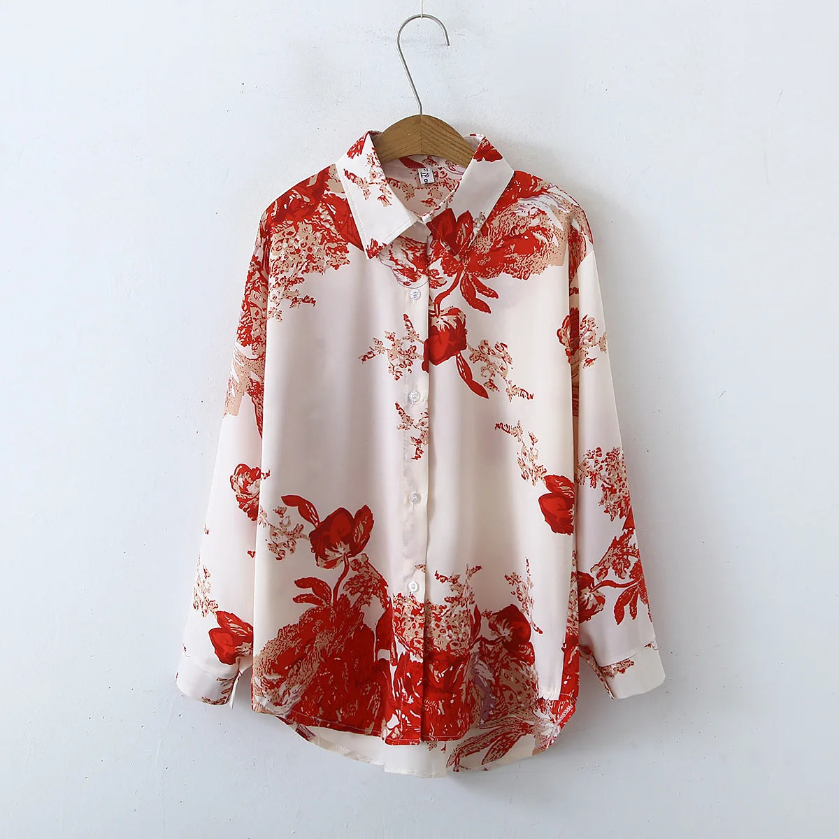 2025 Summer Fashion Satin Long-Sleeved Shirt Women Korean Style Comfortable Vintage Retro Elegant Printed Breathable Logo