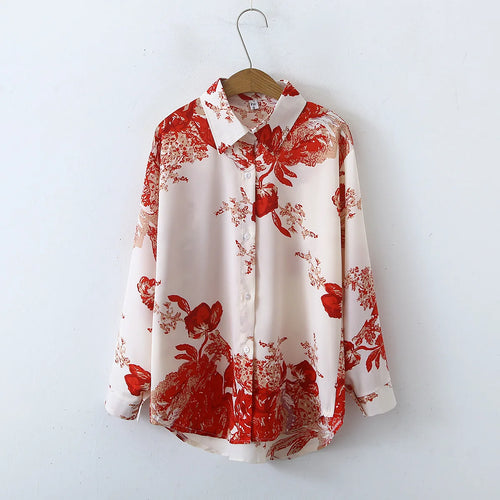 2025 Summer Fashion Satin Long-Sleeved Shirt Women Korean Style Comfortable Vintage Retro Elegant Printed Breathable Logo