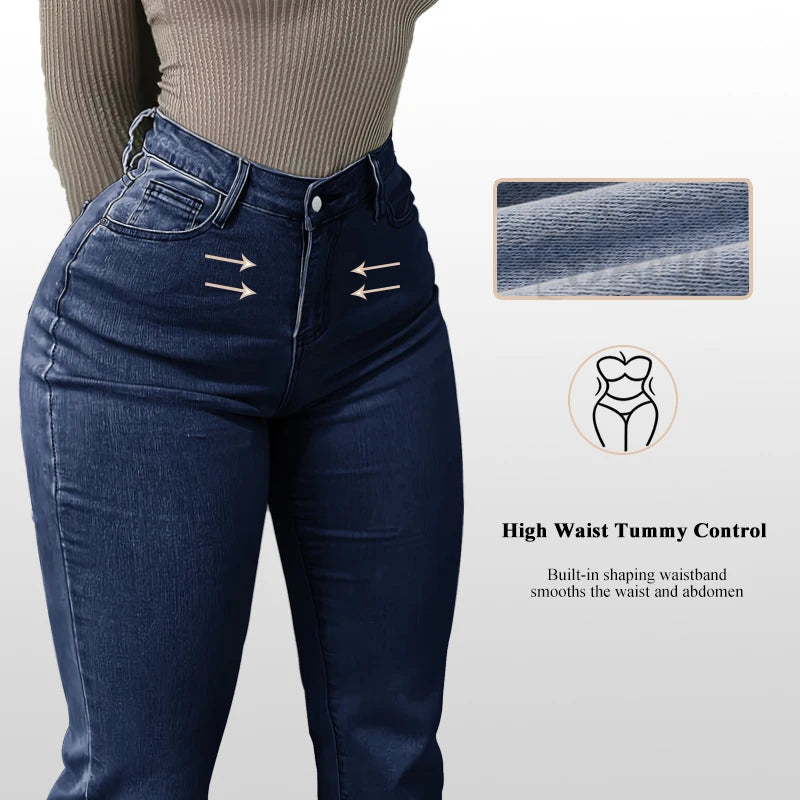 Drop Shipping High Waist Flare Denim Tummy Control Stretch Pants Butt Lifting Reshaping Shaping ReDefine BBL Jeans for Women