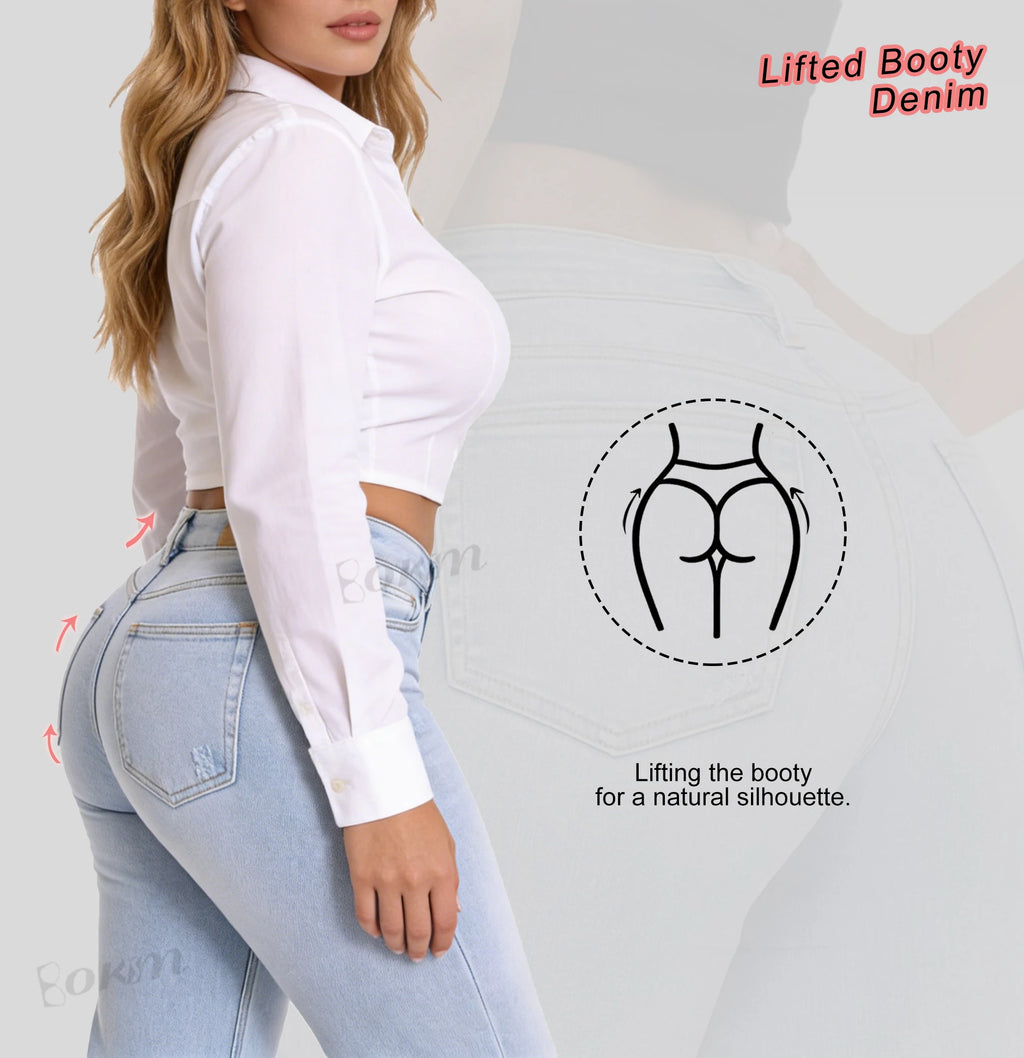 Drop Shipping High Waist Flare Denim Tummy Control Stretch Pants Butt Lifting Reshaping Shaping ReDefine BBL Jeans for Women