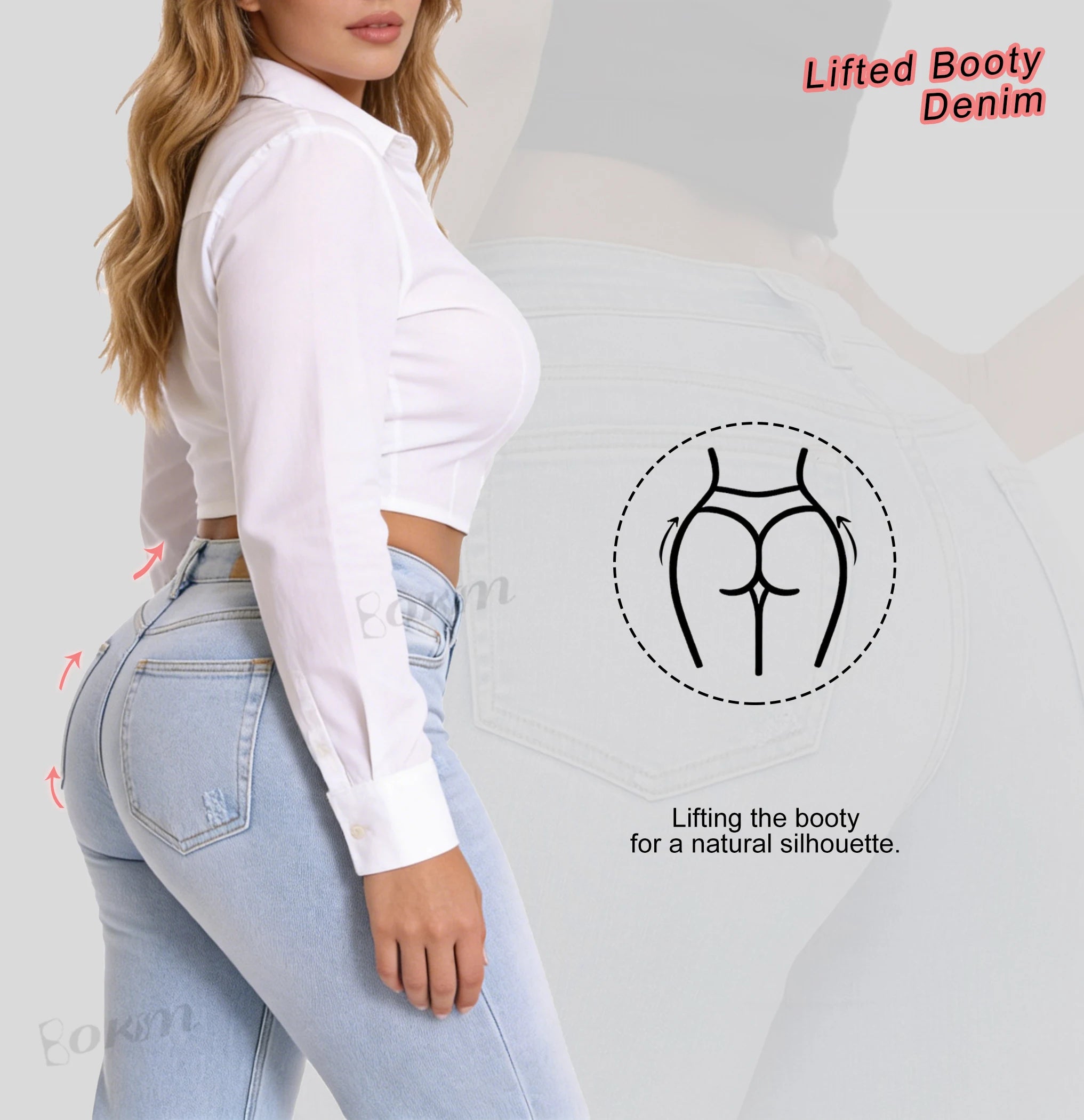 Drop Shipping High Waist Flare Denim Tummy Control Stretch Pants Butt Lifting Reshaping Shaping ReDefine BBL Jeans for Women