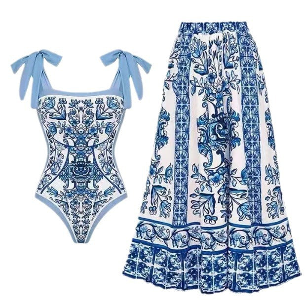 Women's Gathered Tummy Control Bikini Set with Wrap Skirt