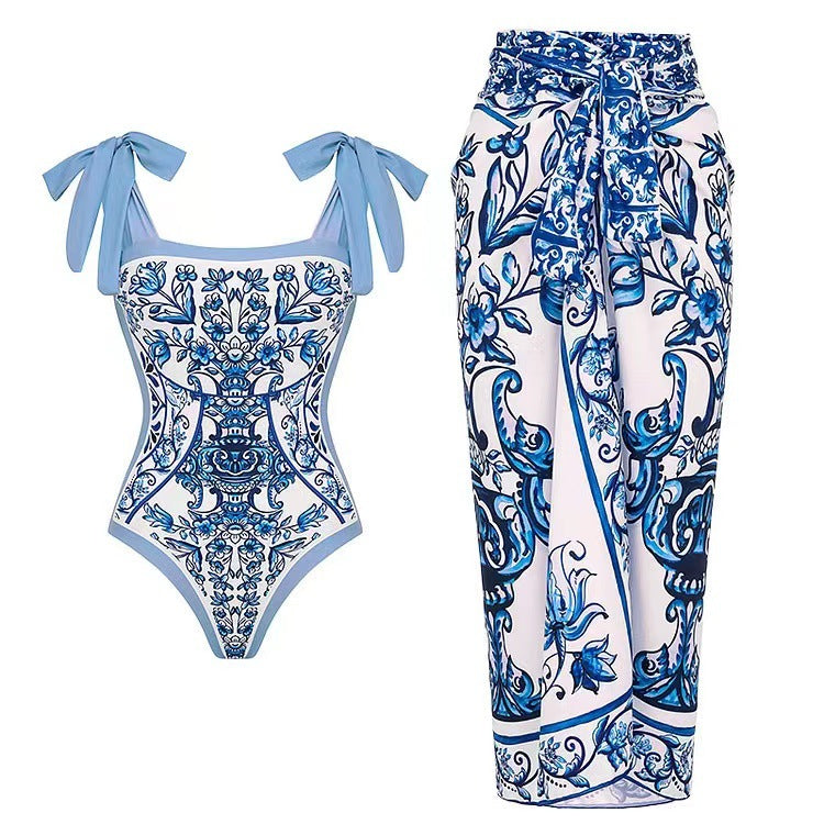 Women's Gathered Tummy Control Bikini Set with Wrap Skirt