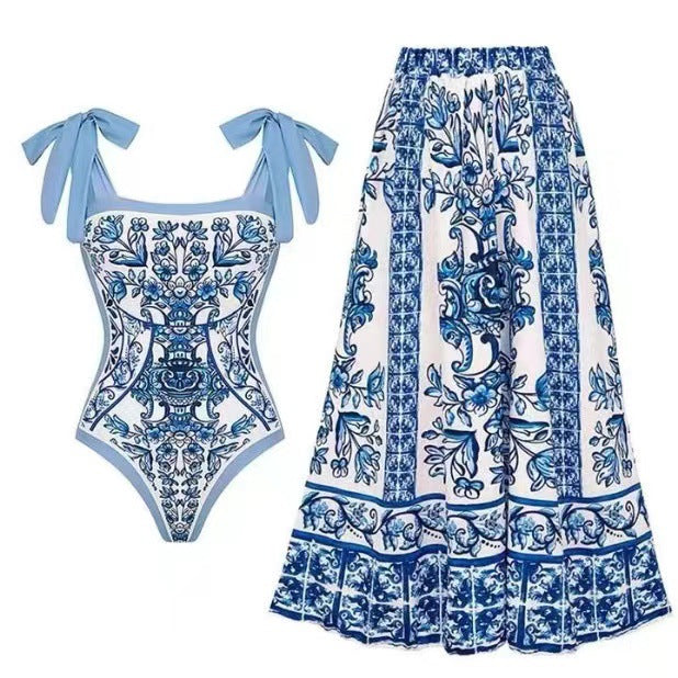 Women's Gathered Tummy Control Bikini Set with Wrap Skirt