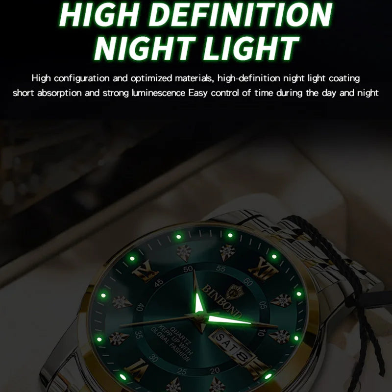 BINBOND 7169 Men's Watches Trend Fashion Star Ring Dial Original Quartz Watch for Man Waterproof Stainless Steel Luminous