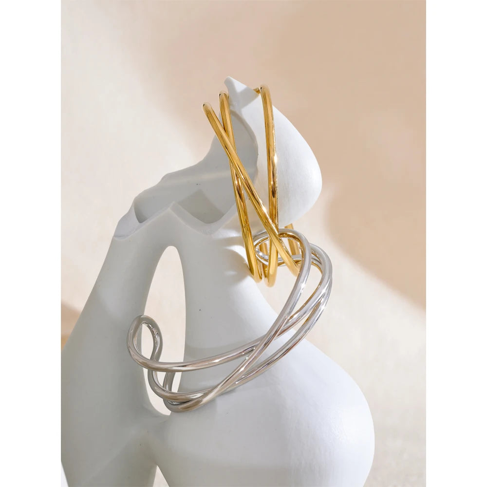 Yhpup 58mm Open Stainless Steel Metal Hollow Line Fashion Bracelet Bangle for Women Smooth Personalized Wrist Jewelry Wholesale