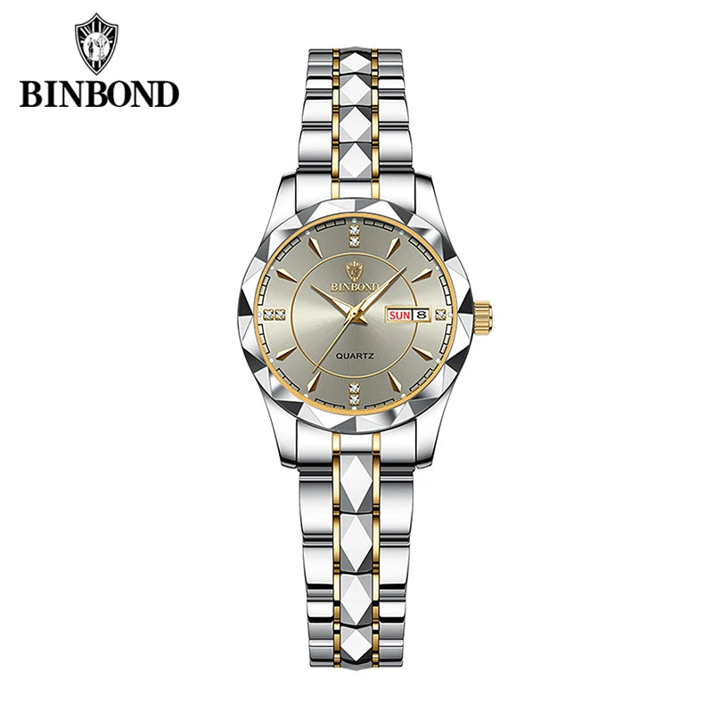BINBOND B5552 New Luxury Brand Quartz Womens Watches 30M Waterproof Luminous Date Wristwatch Fashion Business Womens Watches