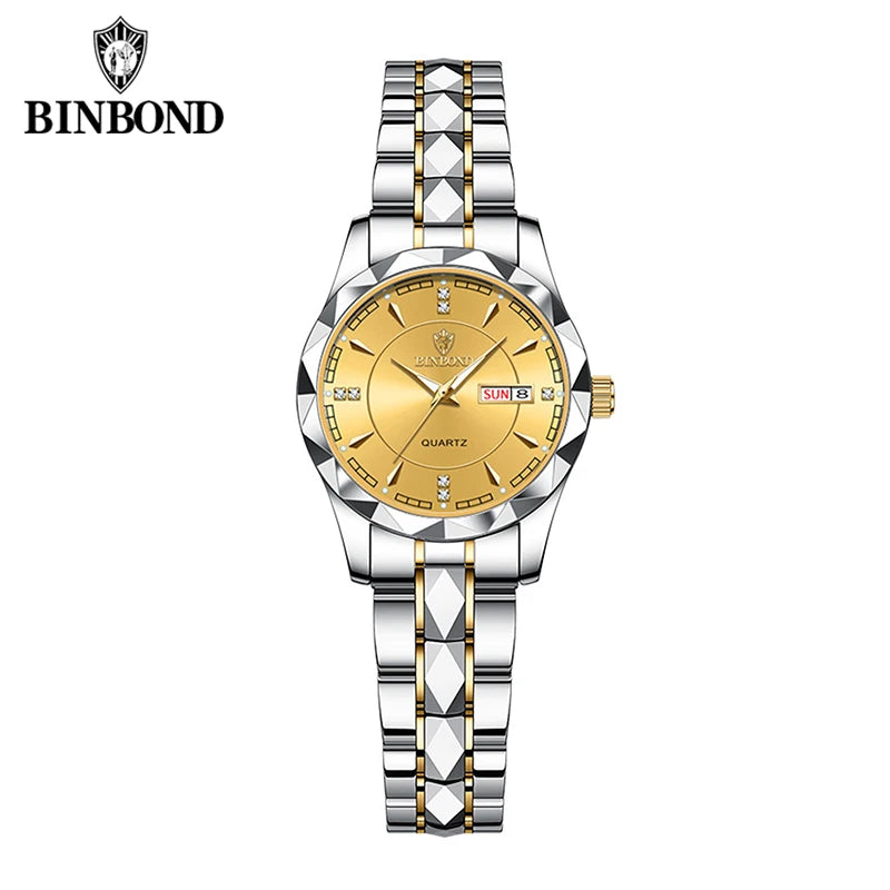 BINBOND B5552 New Luxury Brand Quartz Womens Watches 30M Waterproof Luminous Date Wristwatch Fashion Business Womens Watches