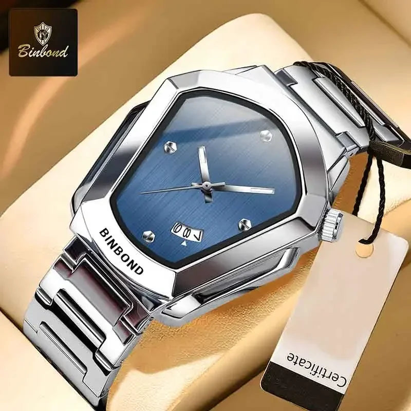 BINBOND Luxury Mens Watches Stainless Steel Strap New Concept Quartz Calendar Business Sports WristWatch Fashion Watches For Men