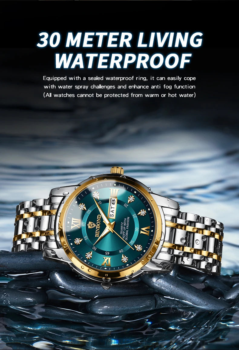 BINBOND 7169 Men's Watches Trend Fashion Star Ring Dial Original Quartz Watch for Man Waterproof Stainless Steel Luminous