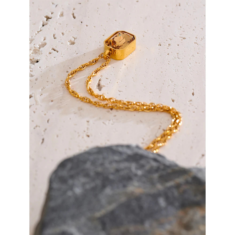 Yhpup AAA Shiny Champagne Zirconia Pendant Necklace Hot Style Stainless Steel Chain Collar Luxury Jewelry Wholesale