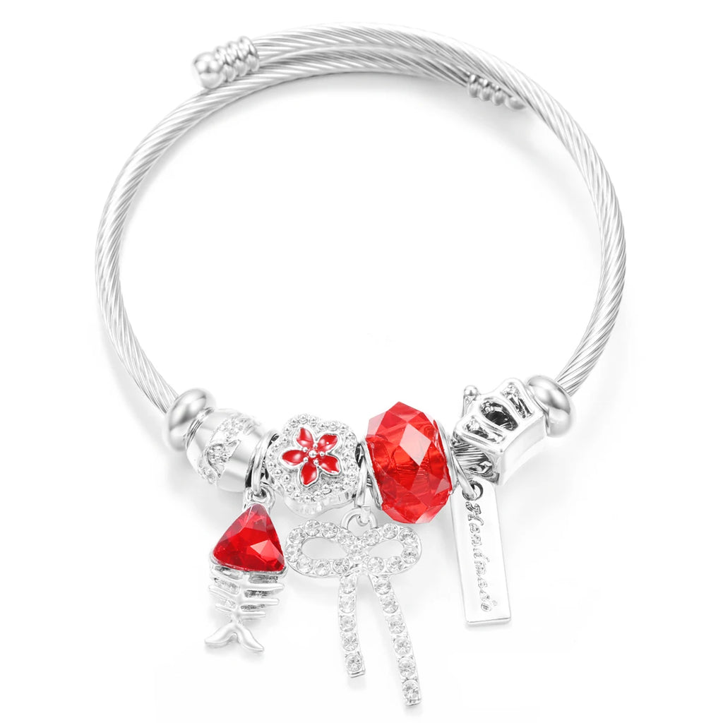 New Butterfly Crystal Tree of Life Beaded Pendant Bracelet Stainless Steel 4 Colors Closure Bangles Women Bracelet Accessories