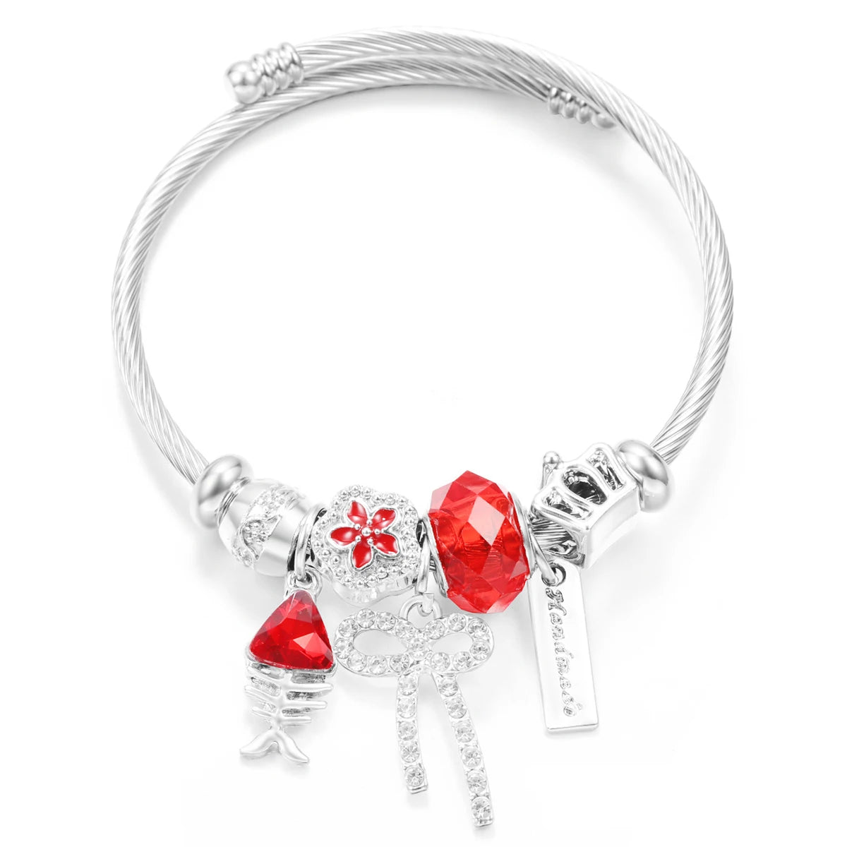 New Butterfly Crystal Tree of Life Beaded Pendant Bracelet Stainless Steel 4 Colors Closure Bangles Women Bracelet Accessories