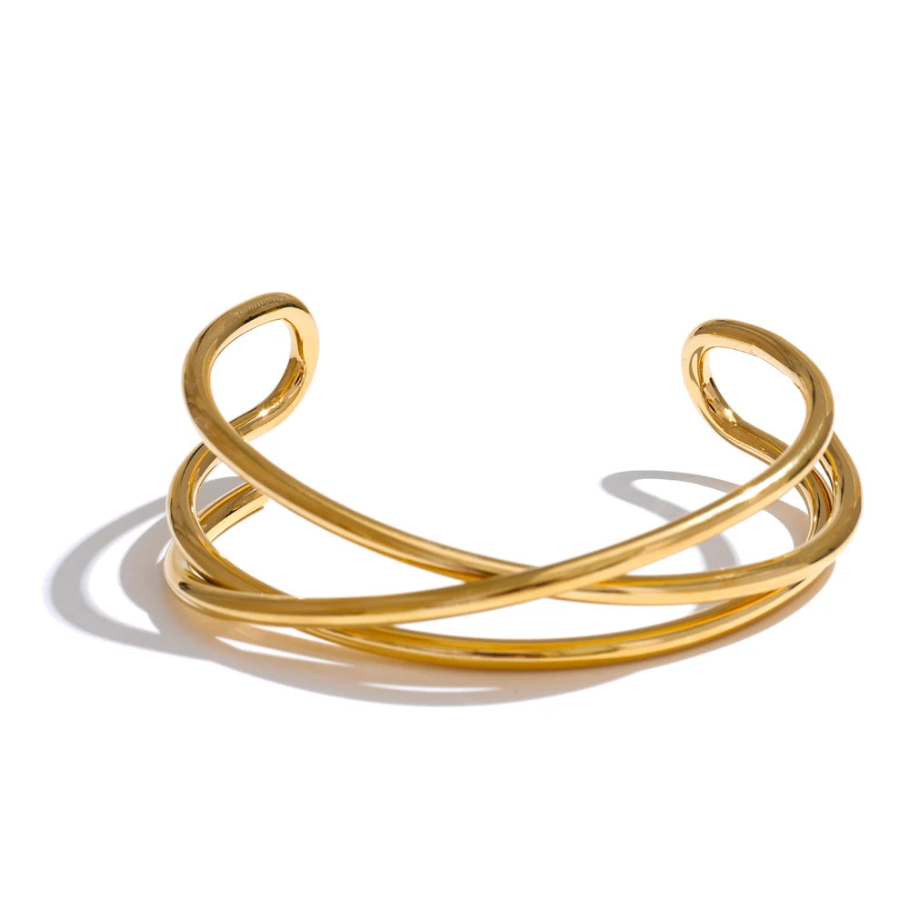 Yhpup 58mm Open Stainless Steel Metal Hollow Line Fashion Bracelet Bangle for Women Smooth Personalized Wrist Jewelry Wholesale