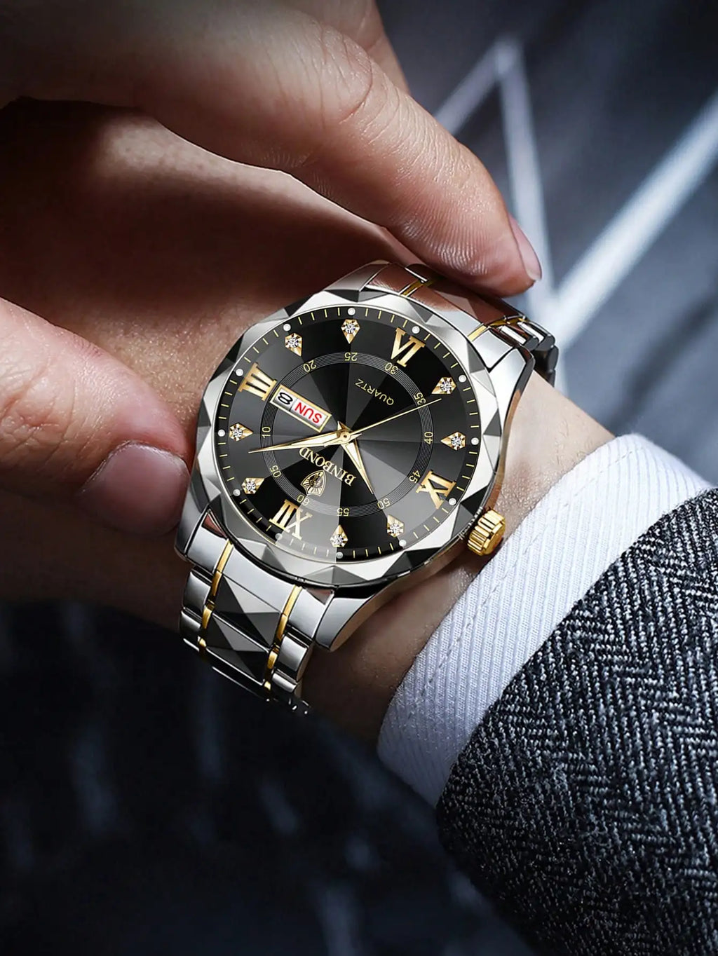 2pcs/Set BINBOND Couple Quartz Watches 30M Waterproof Fashion Diamond Valentine Day Gift Stainless Steel Watch Men Women Watch