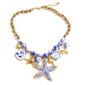 Yhpup Ocean Series Ceramic Beads Chain Fish Starfish Drop Charm Statement Necklace Exclusive Style Handmade Collar Jewelry