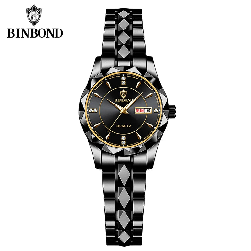 BINBOND B5552 New Luxury Brand Quartz Womens Watches 30M Waterproof Luminous Date Wristwatch Fashion Business Womens Watches