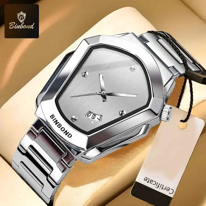 BINBOND Luxury Mens Watches Stainless Steel Strap New Concept Quartz Calendar Business Sports WristWatch Fashion Watches For Men