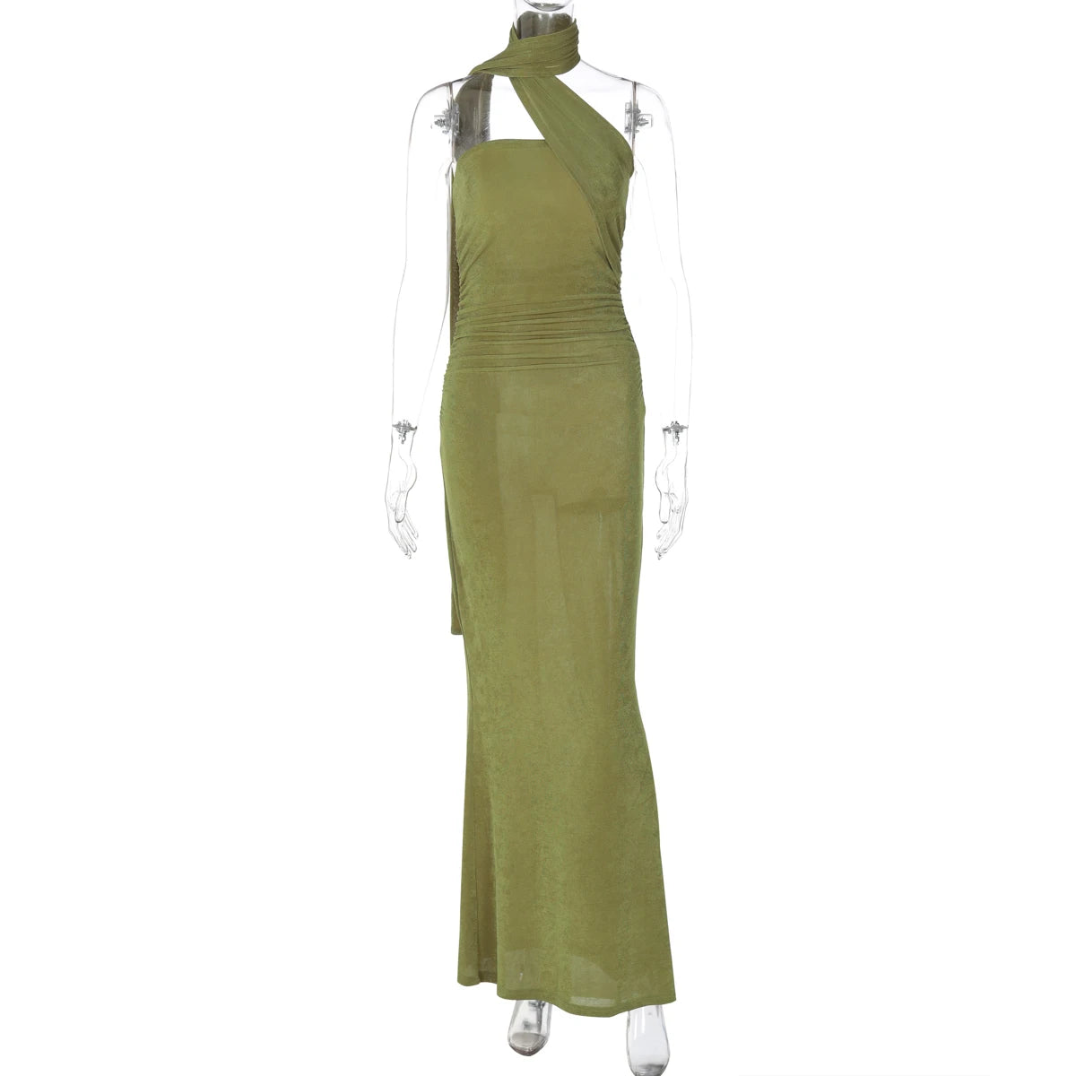Hugcitar Elegant Solid Halter Sleeveless Backless Ruched Sexy Bodycon Maxi Dress Summer Women Y2K Outfit Evening Party Festival