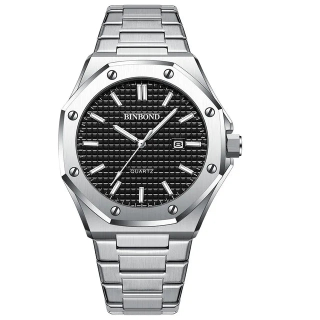 BINBOND B0233 Fashion Casual Men Watches Big Dial blackStainless Steel Calendar Quartz Wristwatch Classic Top Brand Male Clock