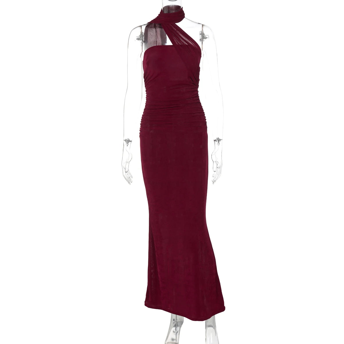 Hugcitar Elegant Solid Halter Sleeveless Backless Ruched Sexy Bodycon Maxi Dress Summer Women Y2K Outfit Evening Party Festival