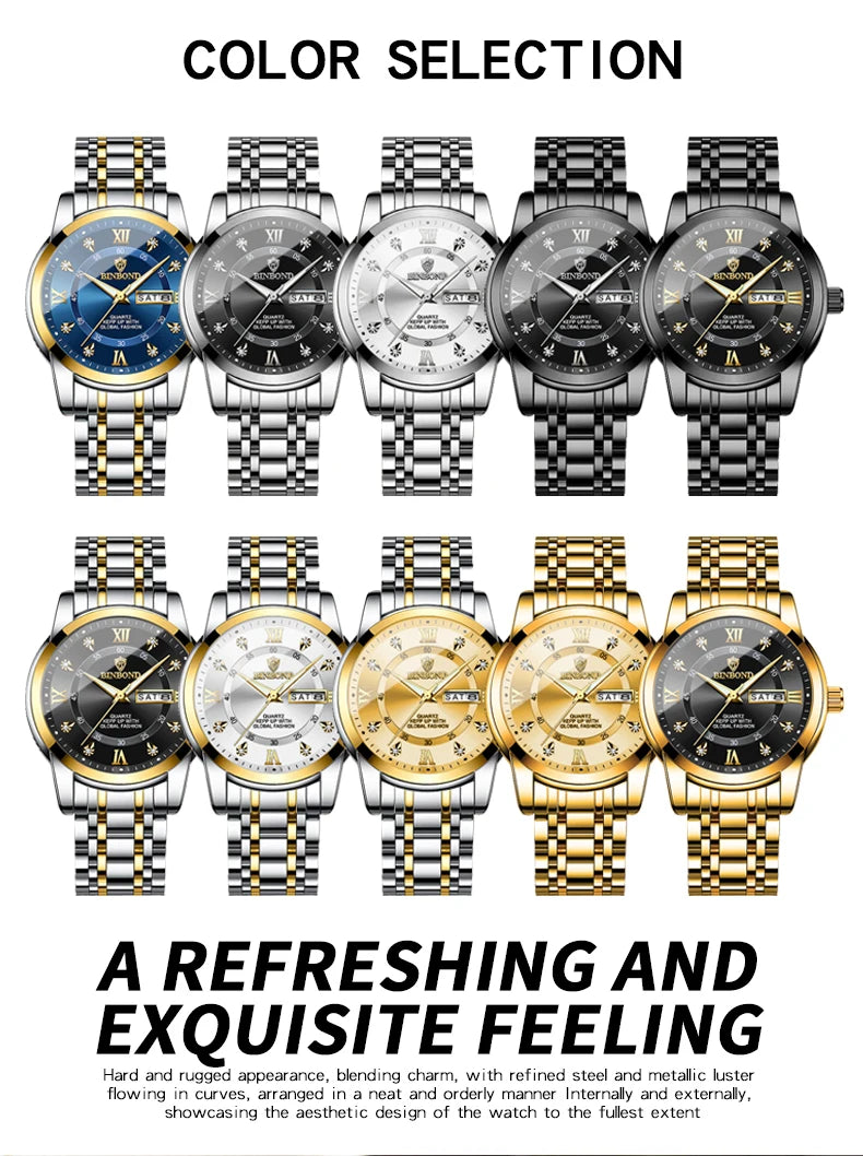 BINBOND 7169 Men's Watches Trend Fashion Star Ring Dial Original Quartz Watch for Man Waterproof Stainless Steel Luminous