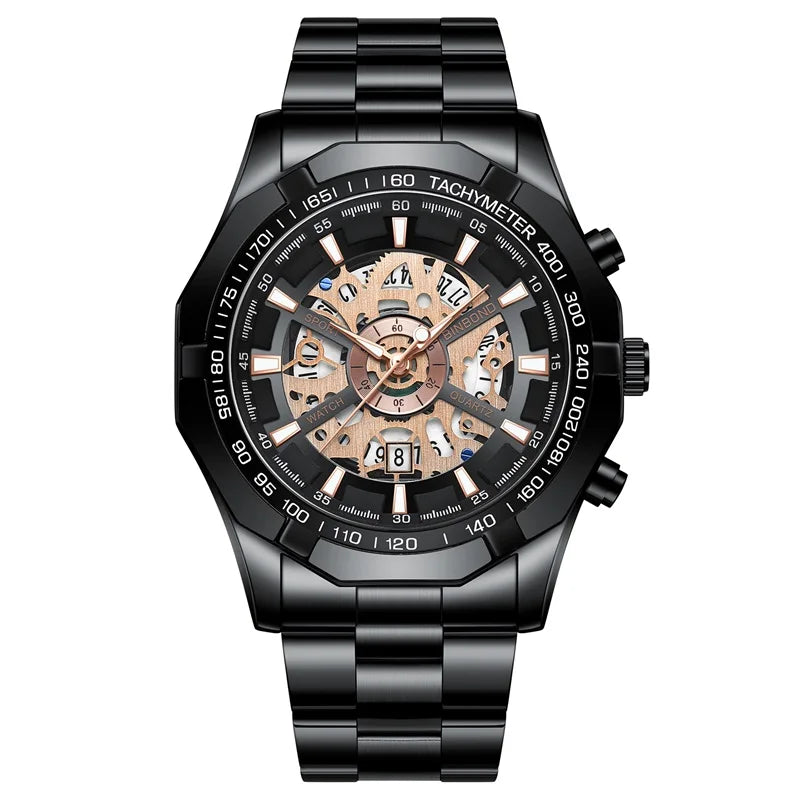 Binbond Mens Watches Top Brand Luxury Stainless Steel Waterproof Hollow Out Blue Big Male Wristwatches Relogio Masculino 2023