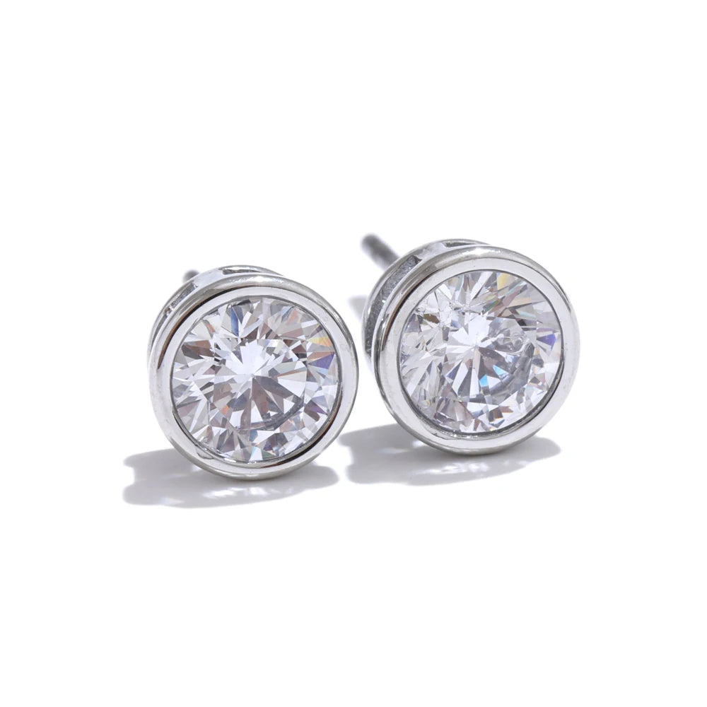Yhpup High-Grade AAA Shiny Cubic Zirconia Round Stud Earrings Luxury Stainless Steel Daily Premium Jewelry Accessories