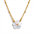 Yhpup Chic Fashion Natural Shell Flower Pendant Necklace Gift Stainless Steel Exquisite Chain Gold Color Premium Jewelry Bijoux