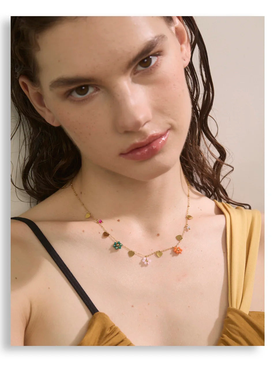 Yhpup Summer Fashion Crystal Flower Pendant Necklace for Women Stainless Steel Handmade Cute Collar Jewelry 2025 Waterproof