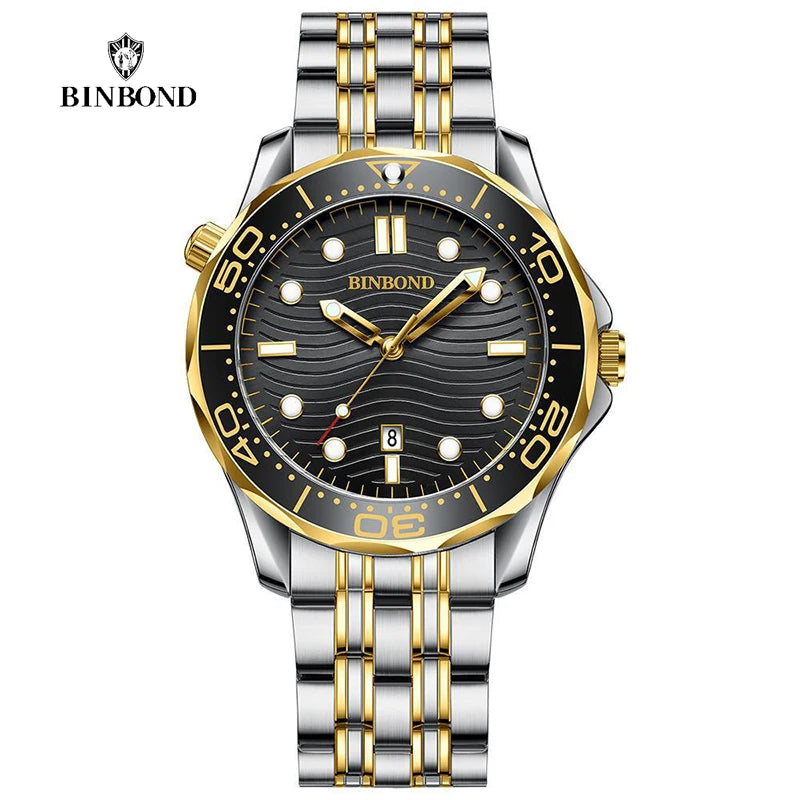 BINBOND Brand New Fashion Ultra-thin Sea Horse Series Men Business Quartz  Watches Waterproof Luminous Sports Casual Men's Watch