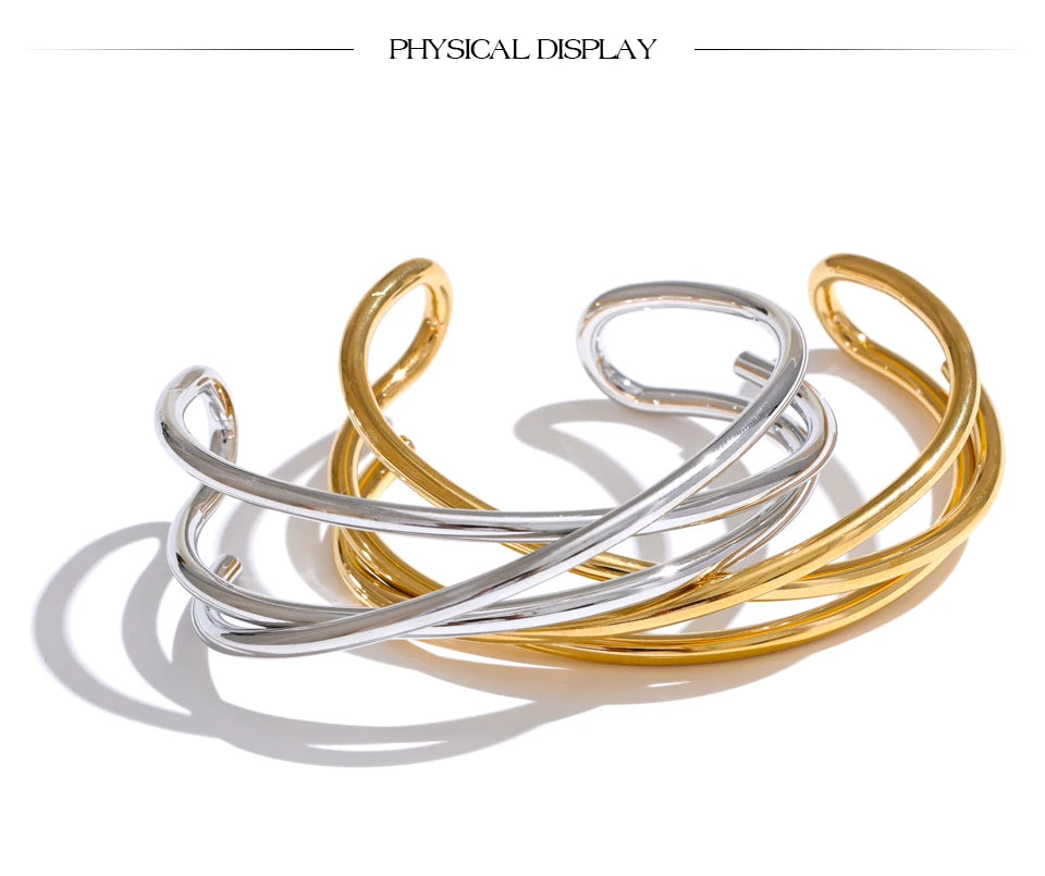 Yhpup 58mm Open Stainless Steel Metal Hollow Line Fashion Bracelet Bangle for Women Smooth Personalized Wrist Jewelry Wholesale