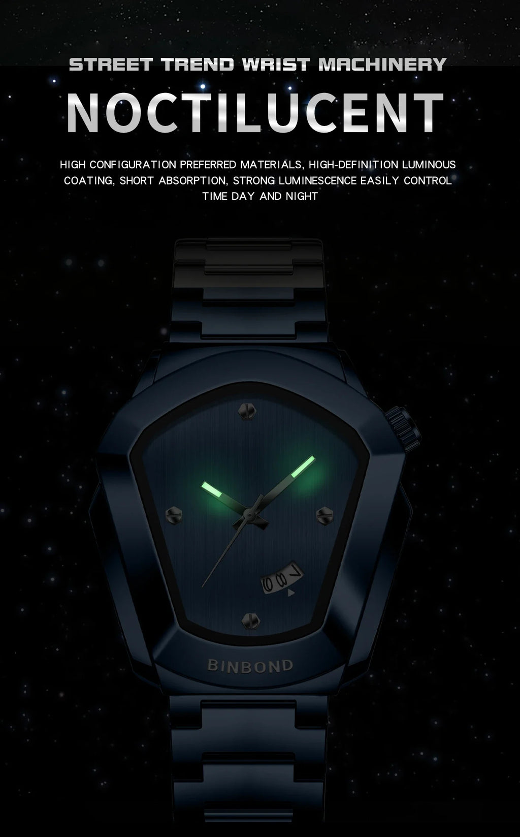 BINBOND Luxury Mens Watches Stainless Steel Strap New Concept Quartz Calendar Business Sports WristWatch Fashion Watches For Men