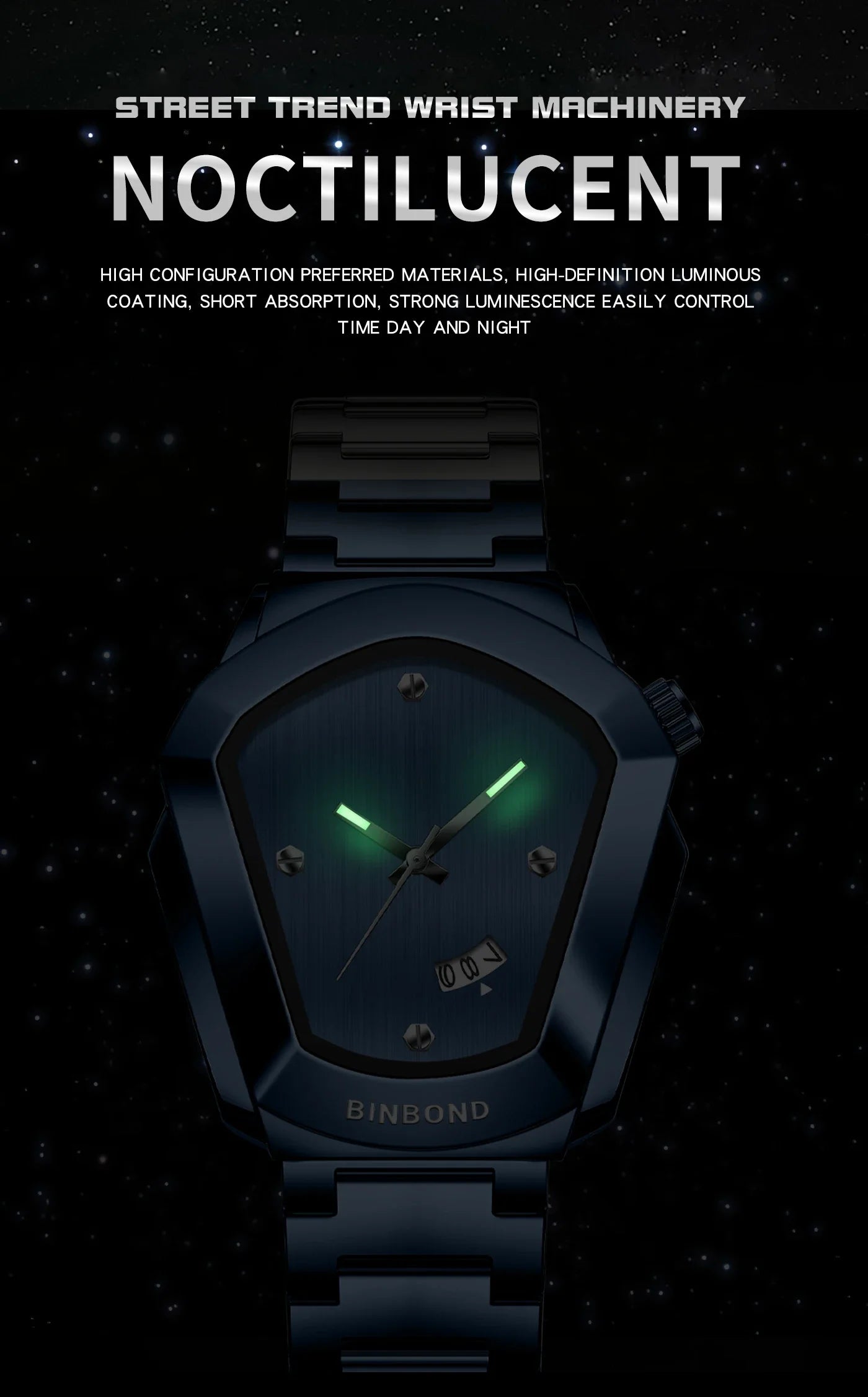 BINBOND Luxury Mens Watches Stainless Steel Strap New Concept Quartz Calendar Business Sports WristWatch Fashion Watches For Men