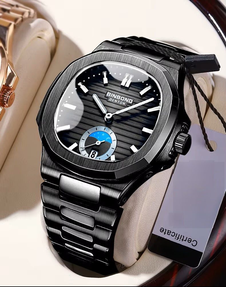 BINBOND Men's Business Quartz Watch – Stainless Steel Waterproof Wristwatch