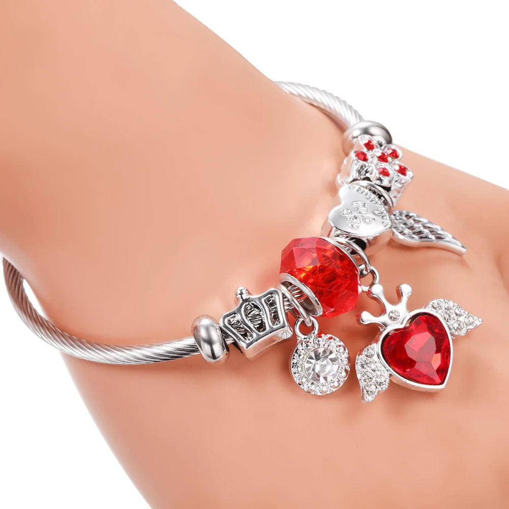 New Butterfly Crystal Tree of Life Beaded Pendant Bracelet Stainless Steel 4 Colors Closure Bangles Women Bracelet Accessories
